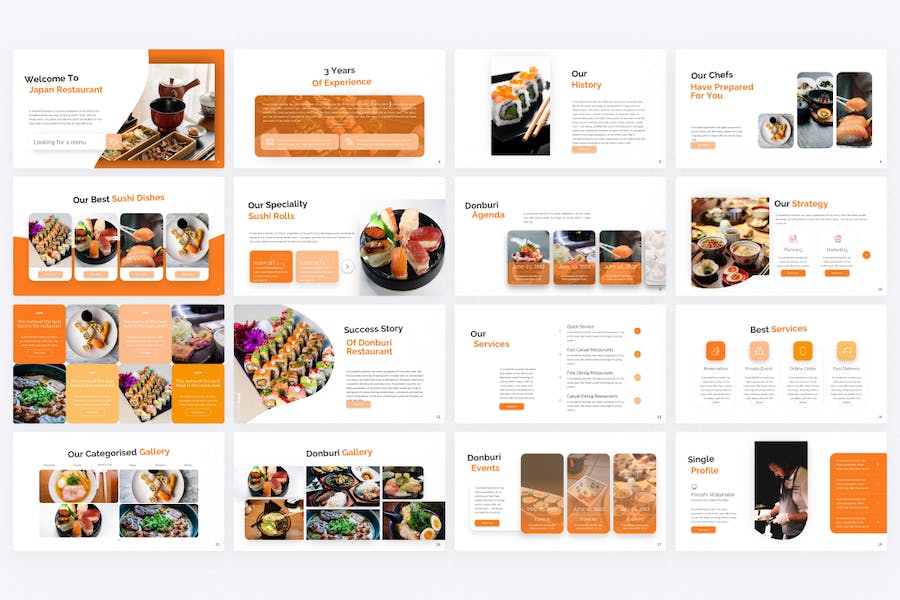 橙色餐厅餐饮美食主题PPT模板 - 顶尖PPT