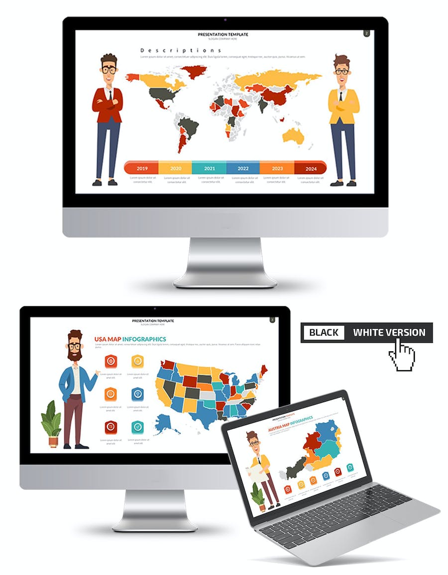 人物插画世界国家地图keynote模板 - 顶尖PPT