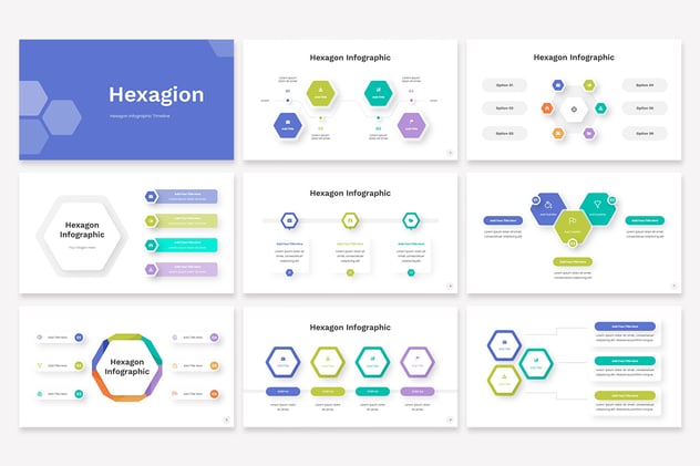 彩色微立体六边形信息图形PPT模板 - 顶尖PPT