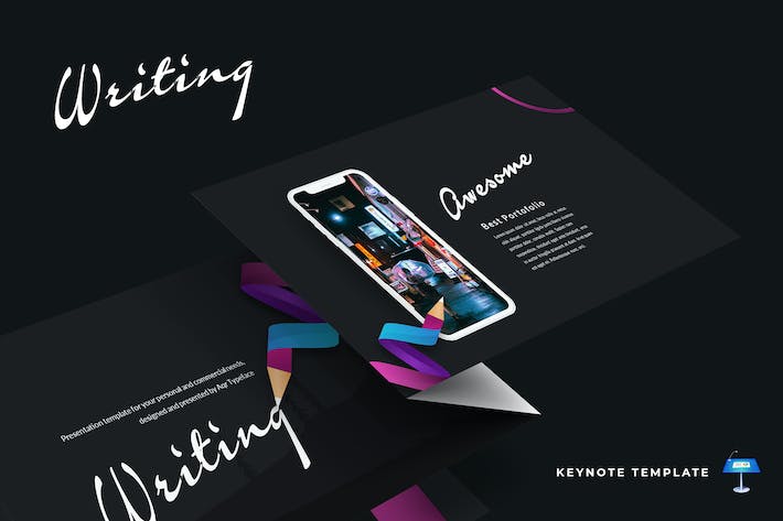 彩色画笔创意写作主题keynote模板 - 顶尖PPT