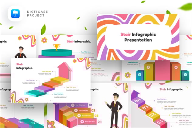 楼梯阶梯层级信息图形keynote模板 - 顶尖PPT
