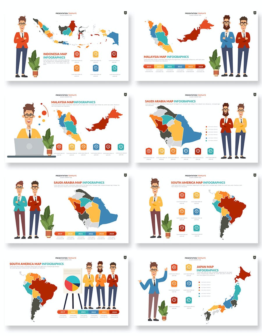人物插画世界国家地图keynote模板 - 顶尖PPT