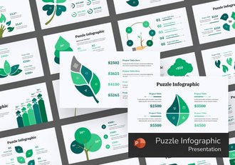 绿色树叶信息图形展示PPT模板 - 顶尖PPT