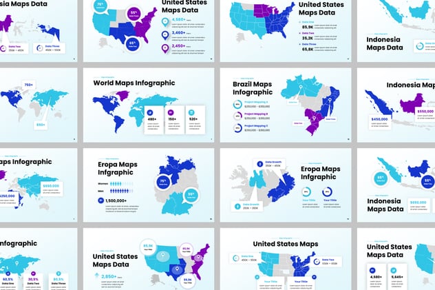世界地图及部分国家地图可编辑PPT模板 - 顶尖PPT