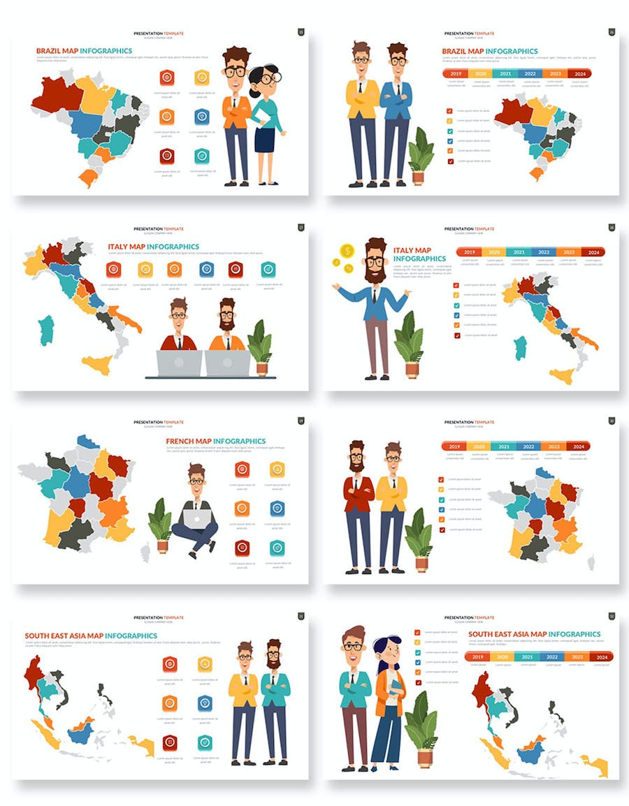 人物插画世界国家地图keynote模板 - 顶尖PPT