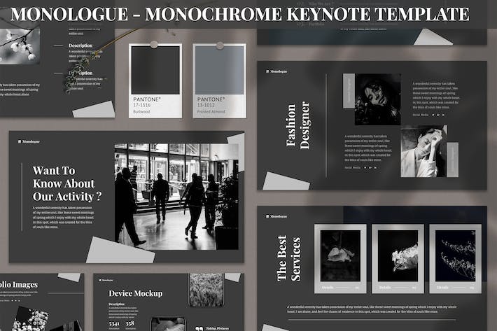 黑白单色极简摄影作品集Keynote模板 - 顶尖PPT