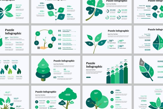 绿色树叶信息图形展示PPT模板 - 顶尖PPT