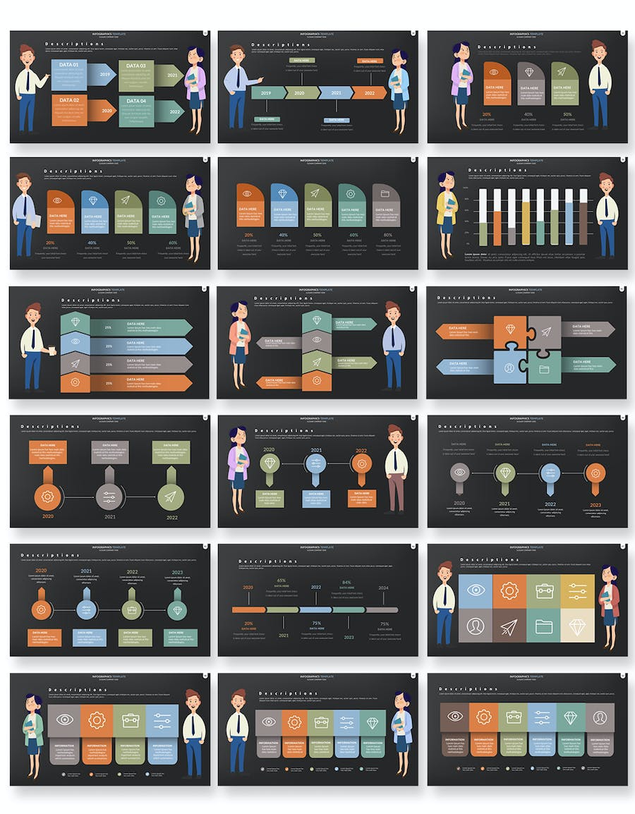 彩色卡通人物商务信息图keynote模板 - 顶尖PPT