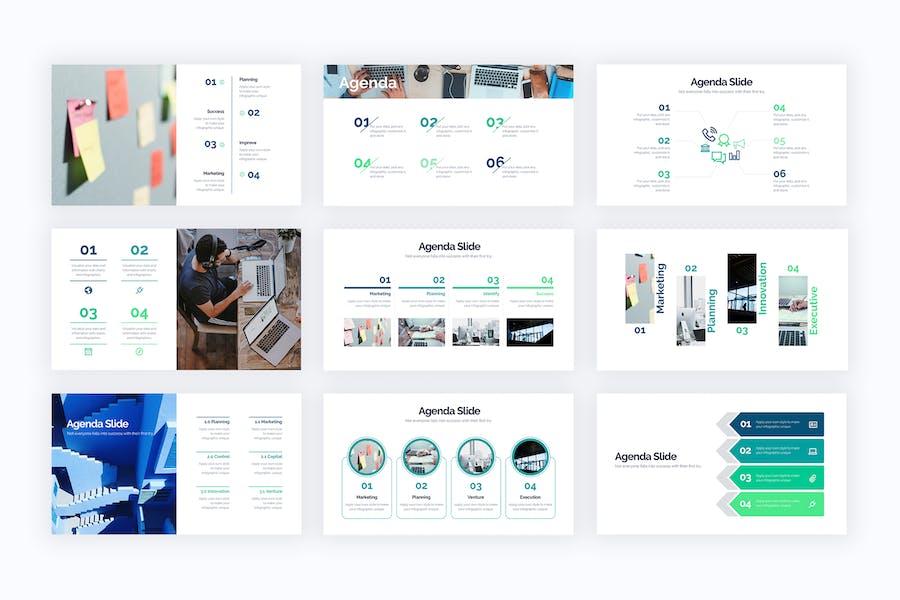 绿色商务会议议程日程安排信息图Keynote模板 - 顶尖PPT