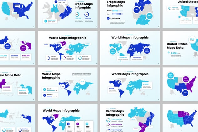 世界地图及部分国家地图可编辑PPT模板 - 顶尖PPT