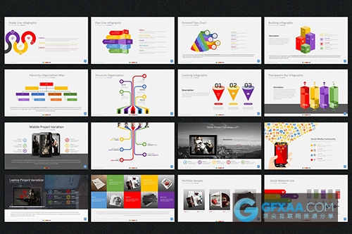 2种配色扁平化简约图形图标PPT模板 - 顶尖PPT