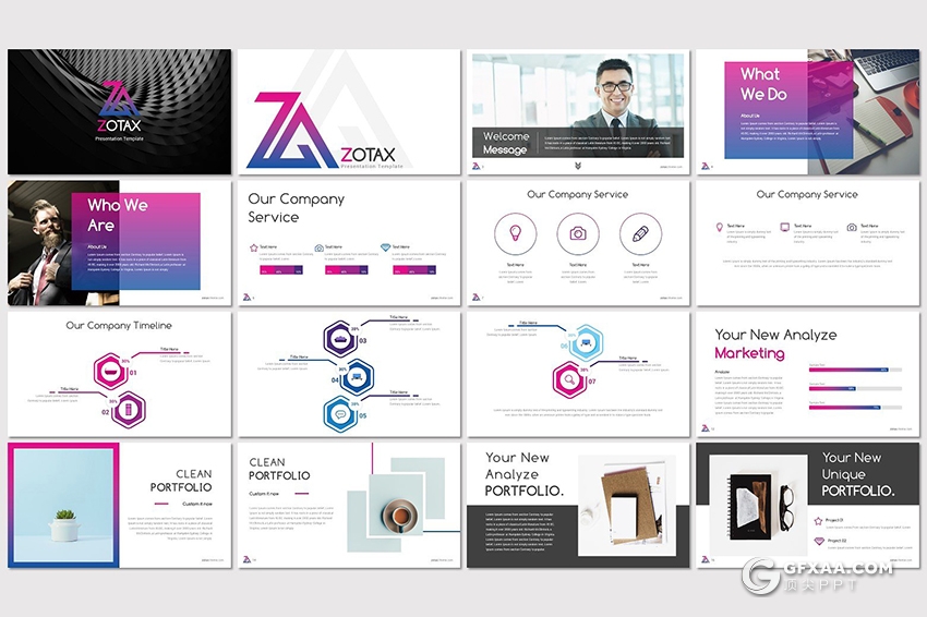 32页5种配色紫色渐变欧美商务风格keynote模板 - 顶尖PPT