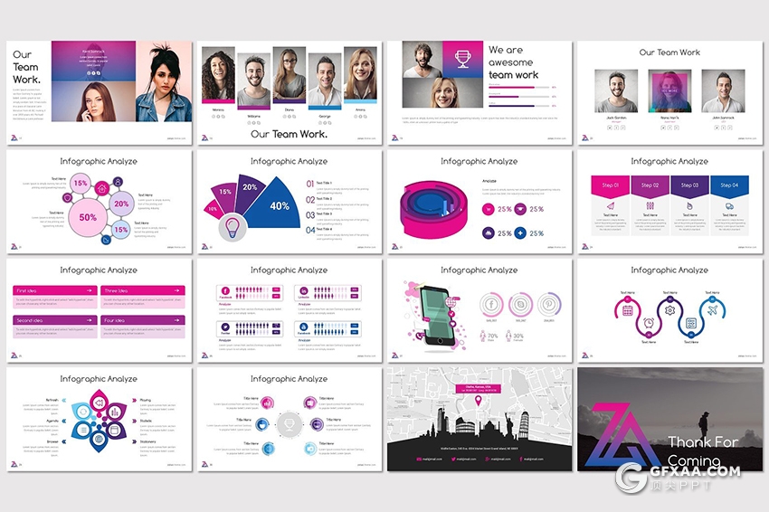 32页5种配色紫色渐变欧美商务风格keynote模板 - 顶尖PPT