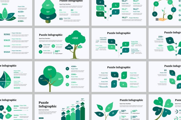 绿色树叶信息图形展示PPT模板 - 顶尖PPT