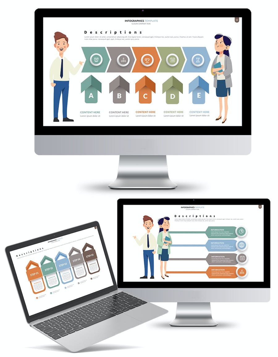 彩色卡通人物商务信息图keynote模板 - 顶尖PPT