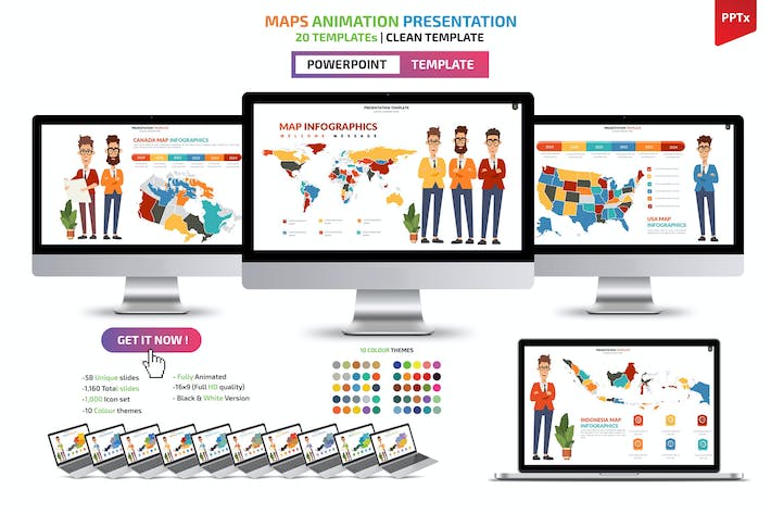 人物插画世界国家地图PPT模板 - 顶尖PPT