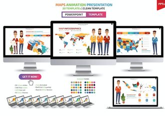 人物插画世界国家地图PPT模板 - 顶尖PPT