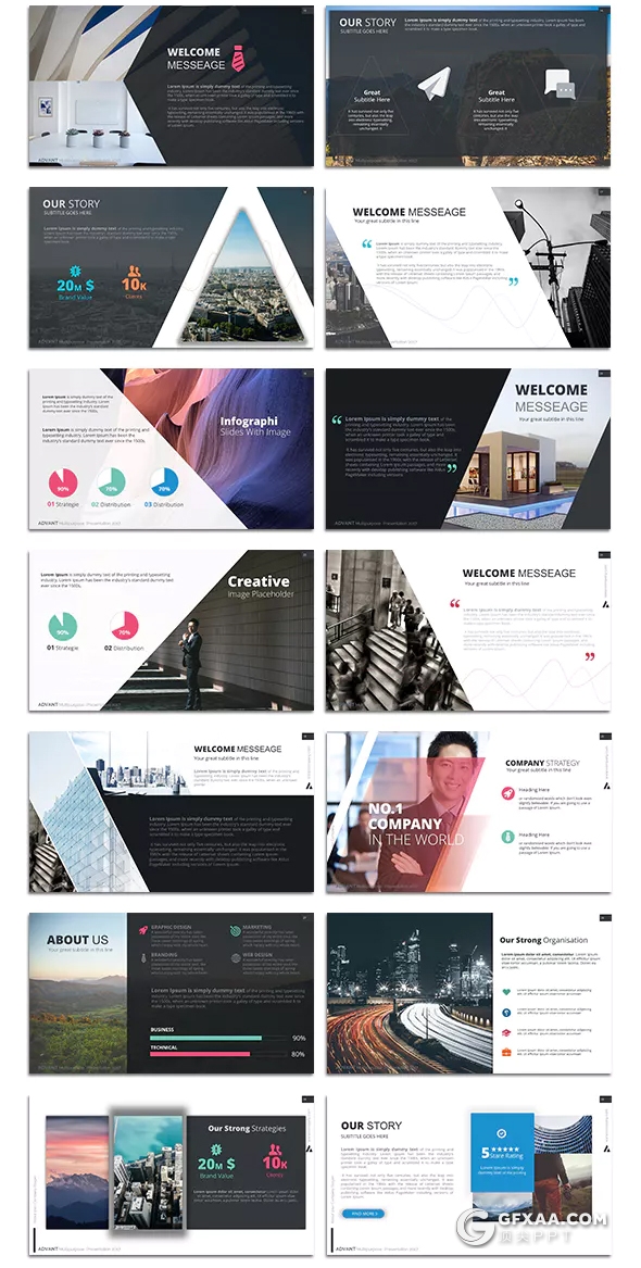 230页创意三角形商务多用途PPT模板 10种配色2种底色 - 顶尖PPT