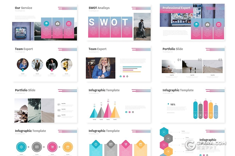 30页精美渐变配色个人工作历程介绍ppt模板 - 顶尖PPT