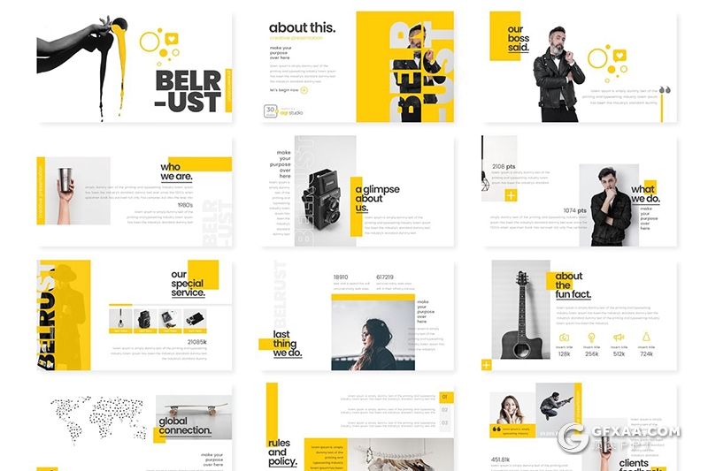 30页5种配色 时尚杂志风格模特写真Google slides模板 - 顶尖PPT