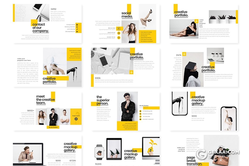 30页5种配色 时尚杂志风格模特写真Google slides模板 - 顶尖PPT