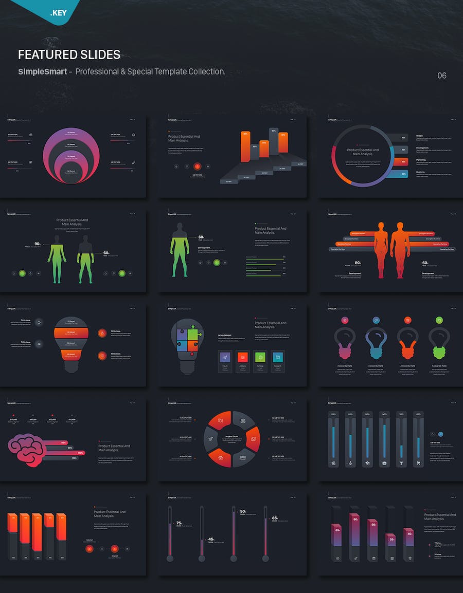 黑色系欧美商务企业年度汇报数据图形keynote模板 - 顶尖PPT