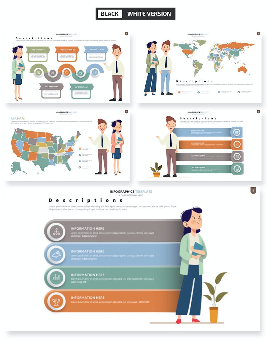 彩色卡通人物商务信息图keynote模板 - 顶尖PPT