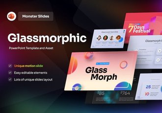 玻璃质感虚化背景3D人物图形PPT模板 - 顶尖PPT