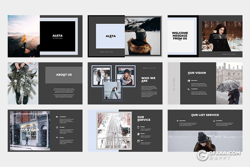 62页极简风格摄影图片展示PPT模板 两种底色 - 顶尖PPT