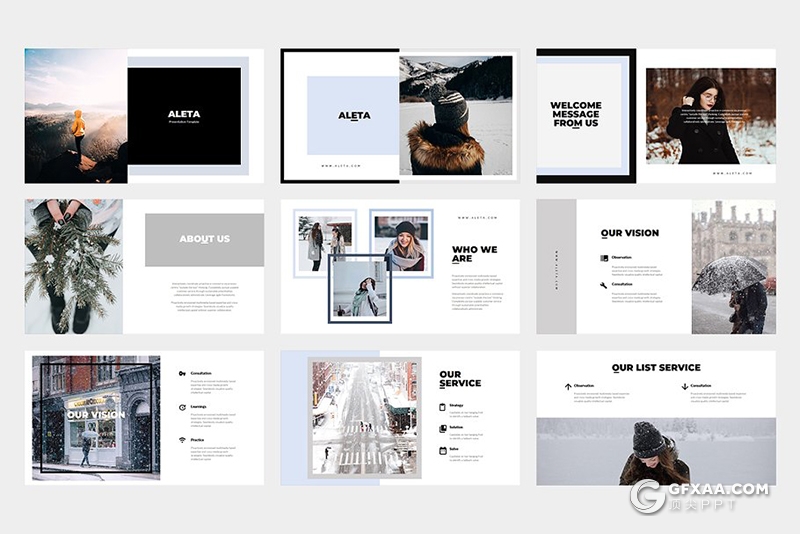 62页极简风格摄影图片展示PPT模板 两种底色 - 顶尖PPT