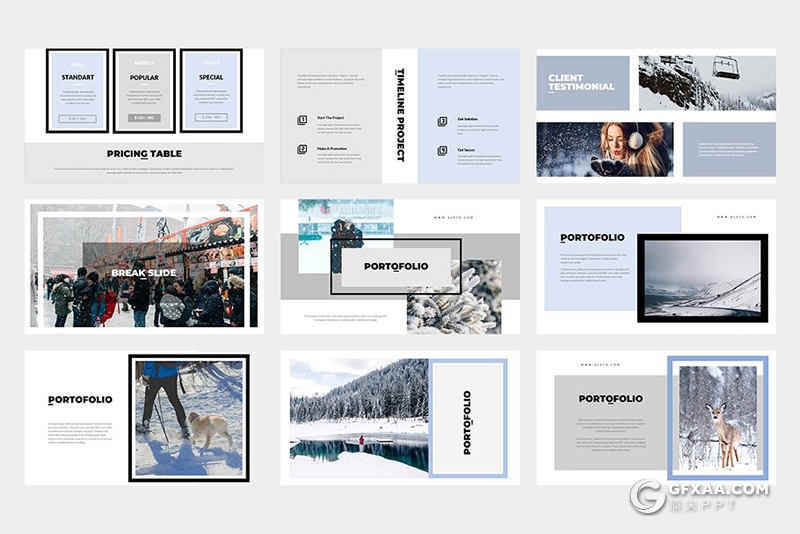 62页极简风格摄影图片展示PPT模板 两种底色 - 顶尖PPT