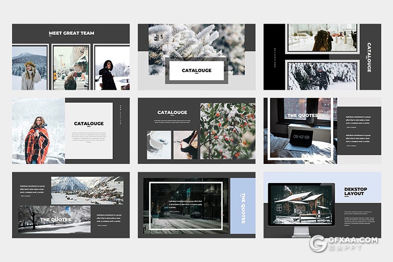 62页极简风格摄影图片展示PPT模板 两种底色 - 顶尖PPT