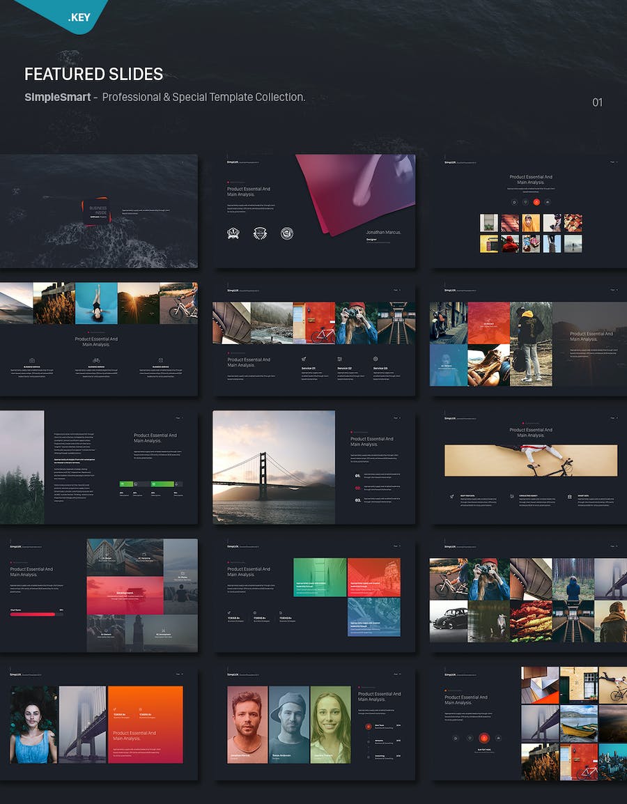 黑色系欧美商务企业年度汇报数据图形keynote模板 - 顶尖PPT