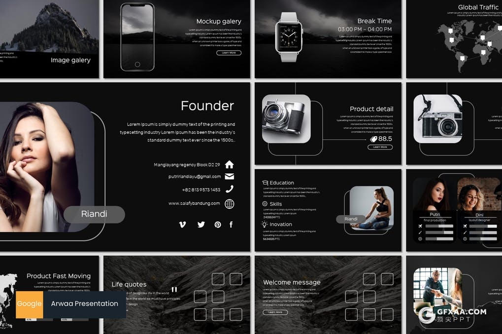 30页5种配色数码照片展示google slides模板 - 顶尖PPT