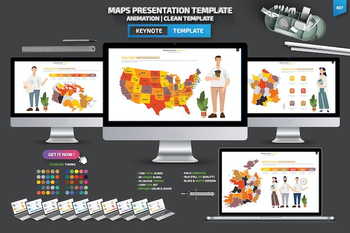 橙色系世界各个国家地图keynote模板 - 顶尖PPT