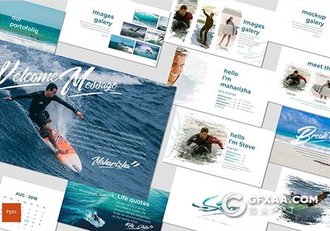 30页5种配色旅游度假冲浪冒险ppt模板 - 顶尖PPT