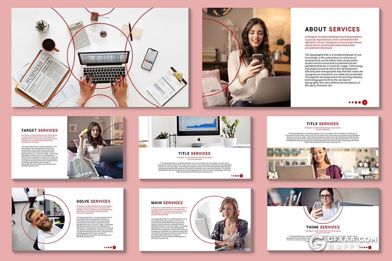 58页创意圆形组合设计商务ppt模板 - 顶尖PPT