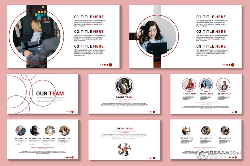 58页创意圆形组合设计商务ppt模板 - 顶尖PPT