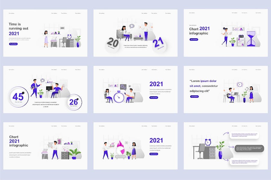 商业办公职场场景插画PPT模板 - 顶尖PPT