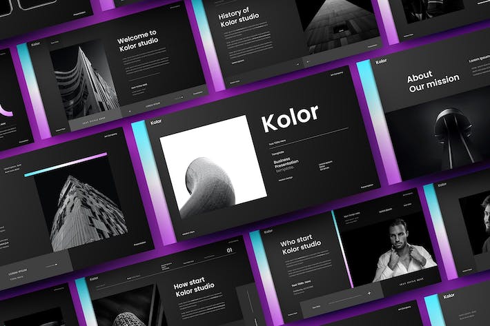 篮紫配色暗黑商务通用国外keynote模板 - 顶尖PPT