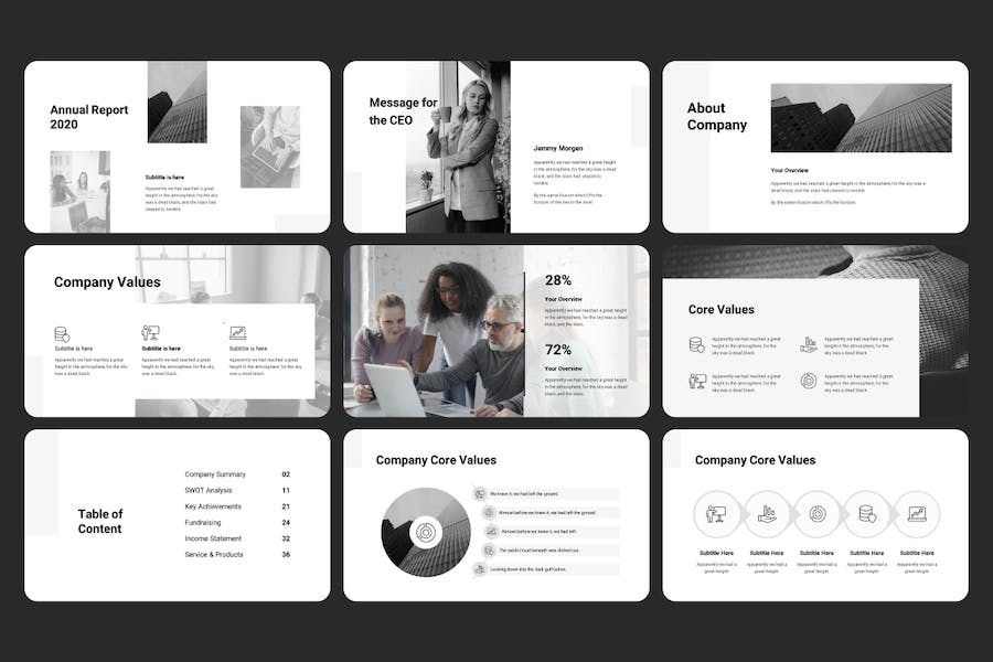 黑白灰配色年度报告keynote模板 - 顶尖PPT
