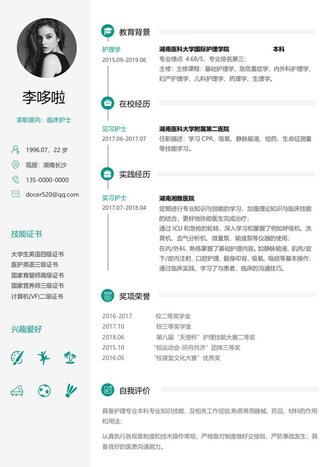 临床护士求职简历word模板 - 顶尖PPT