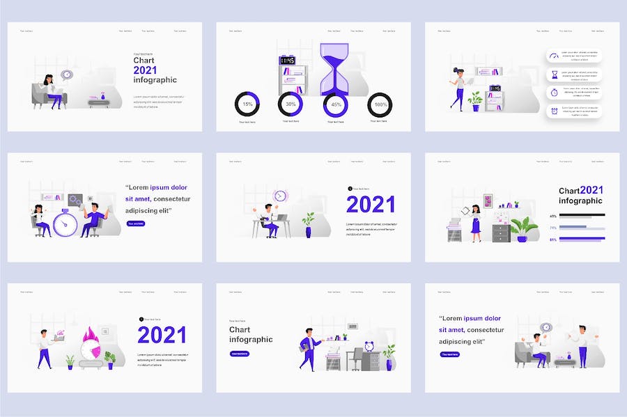 商业办公职场场景插画PPT模板 - 顶尖PPT