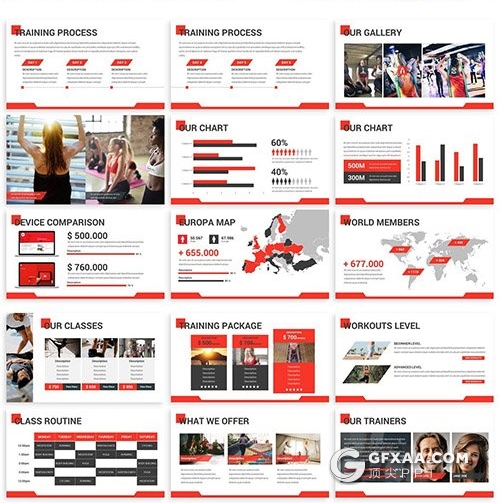 30页3种配色健身锻炼统计PPT模板 - 顶尖PPT