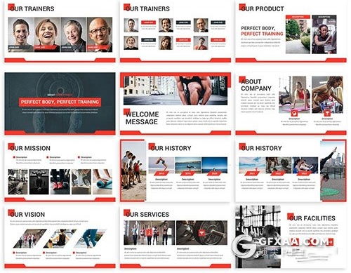 30页3种配色健身锻炼统计PPT模板 - 顶尖PPT