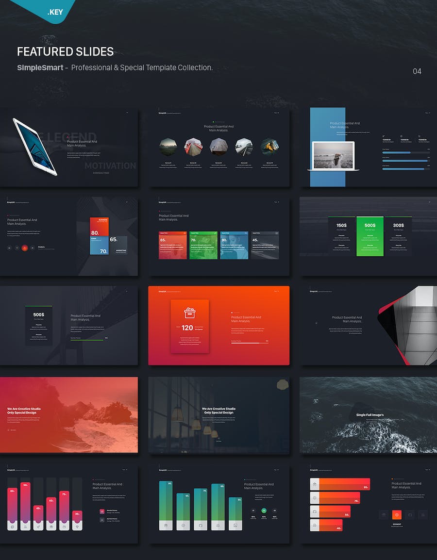 黑色系欧美商务企业年度汇报数据图形keynote模板 - 顶尖PPT
