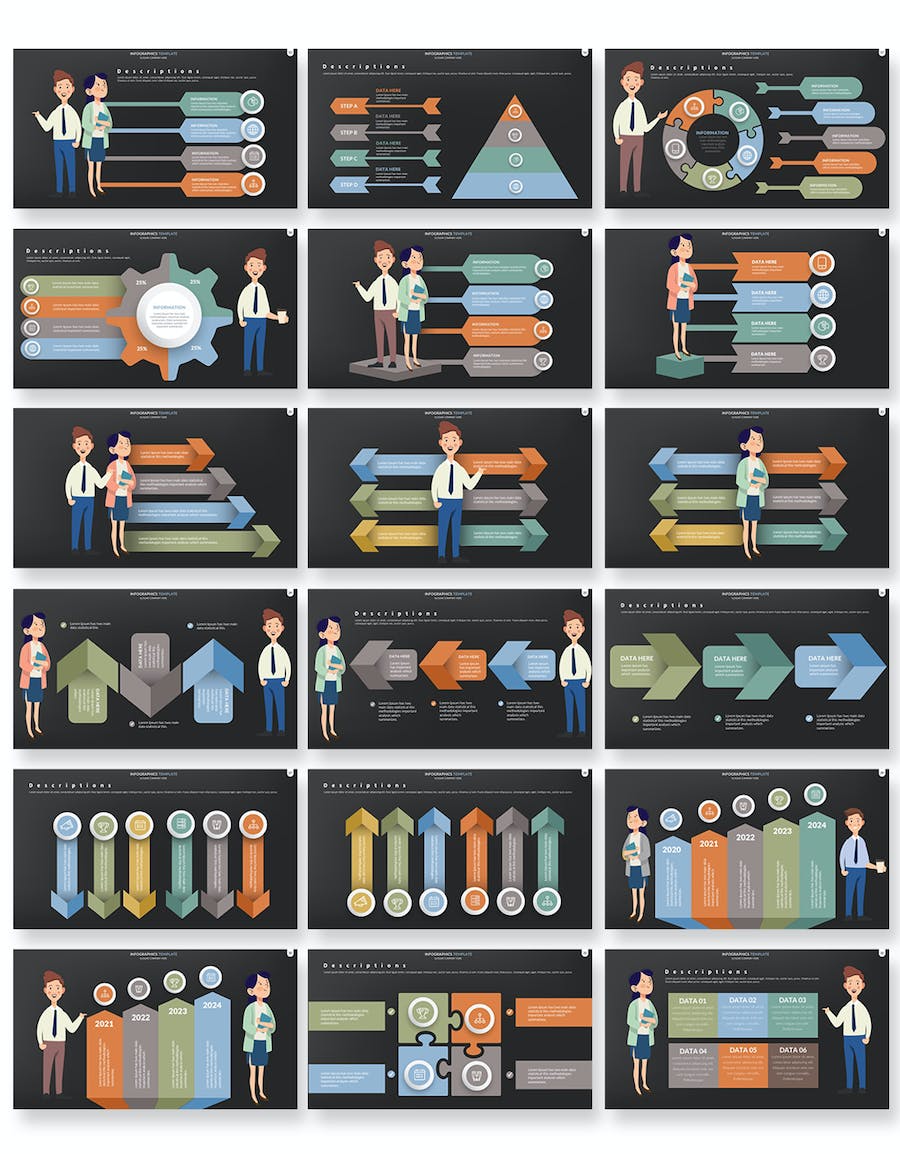 彩色卡通人物商务信息图keynote模板 - 顶尖PPT