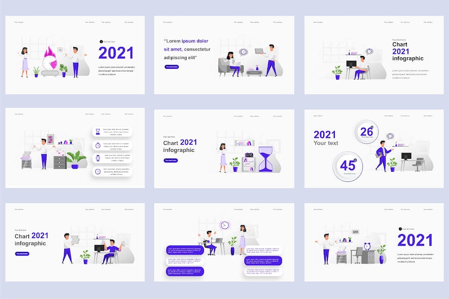 商业办公职场场景插画PPT模板 - 顶尖PPT