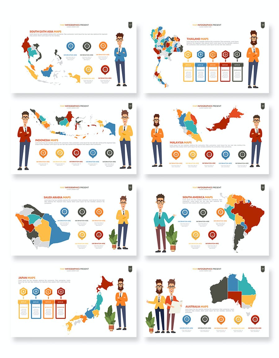 人物插画世界国家地图keynote模板 - 顶尖PPT
