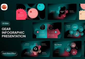 黑色毛玻璃质感齿轮图形PPT模板 - 顶尖PPT